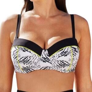 Swimsuits For All Tropiculture Bikini Top Women 22 Black Gray Abstract Underwire